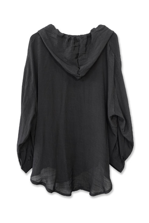 WOOD BUTTON CHILL OUT HOODIE -BLACK-