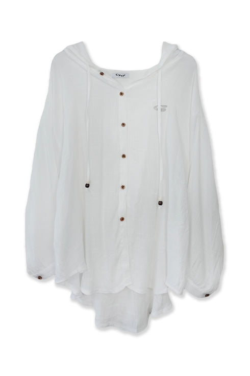 WOOD BUTTON CHILL OUT HOODIE -WHITE-