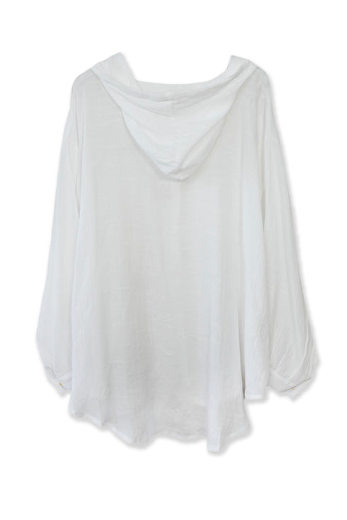 WOOD BUTTON CHILL OUT HOODIE -WHITE-