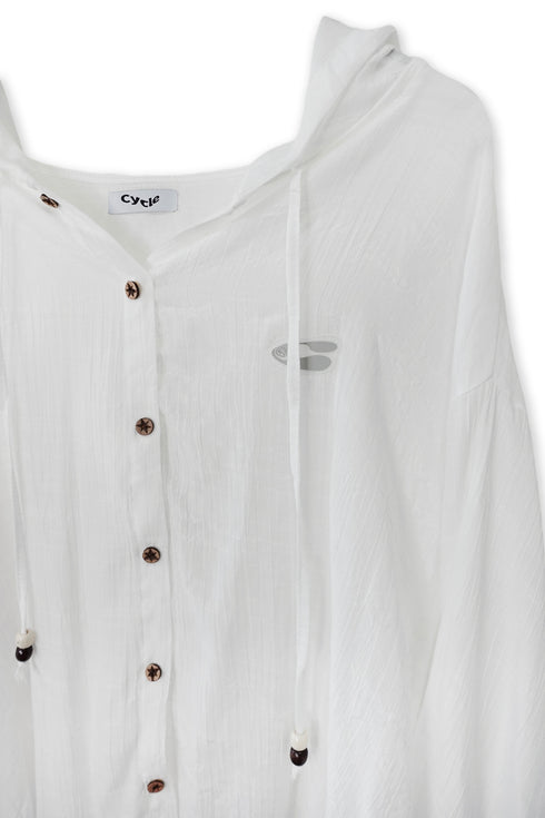WOOD BUTTON CHILL OUT HOODIE -WHITE-