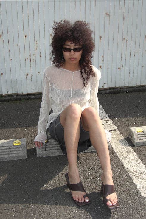 PLEATED MESH EXPOSED SEAMS TOPS -CREAM- *Last1