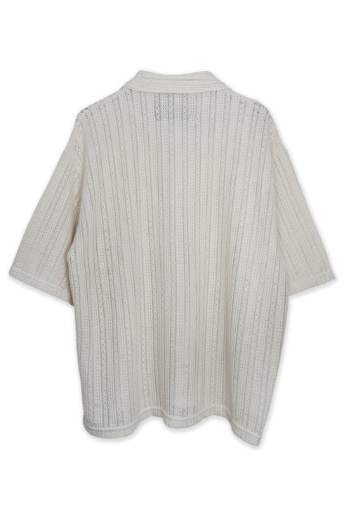 SUMMER KNIT SPIRAL BUTTON  SHORT SLEEVE SHIRT -IVORY-