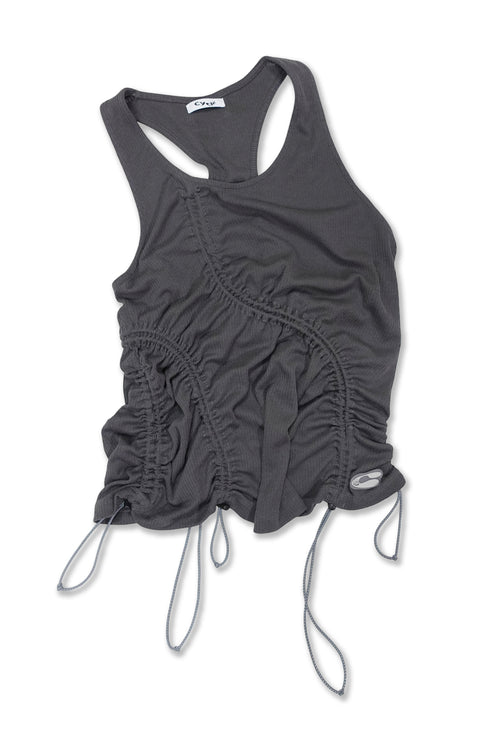 WAVE RUCHE DRAWCORD TANK -CHARCOAL-