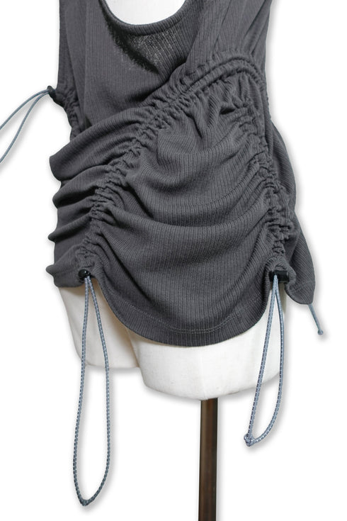WAVE RUCHE DRAWCORD TANK -CHARCOAL-