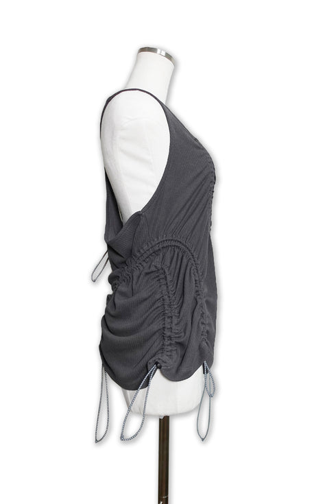 WAVE RUCHE DRAWCORD TANK -CHARCOAL-