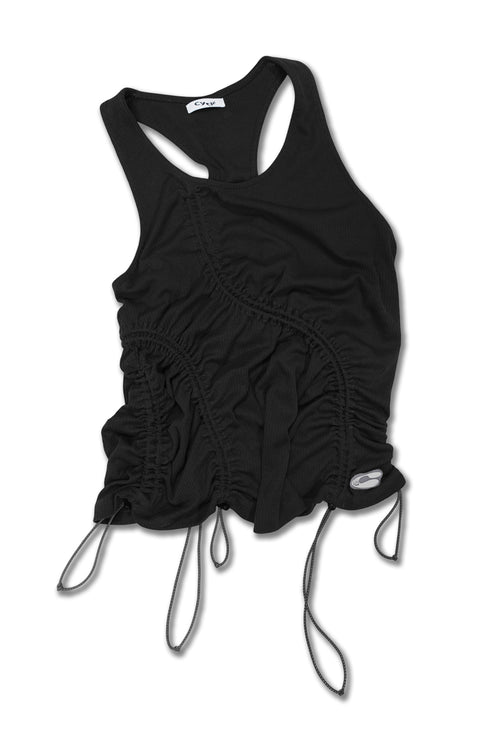 WAVE RUCHE DRAWCORD TANK -BLACK-