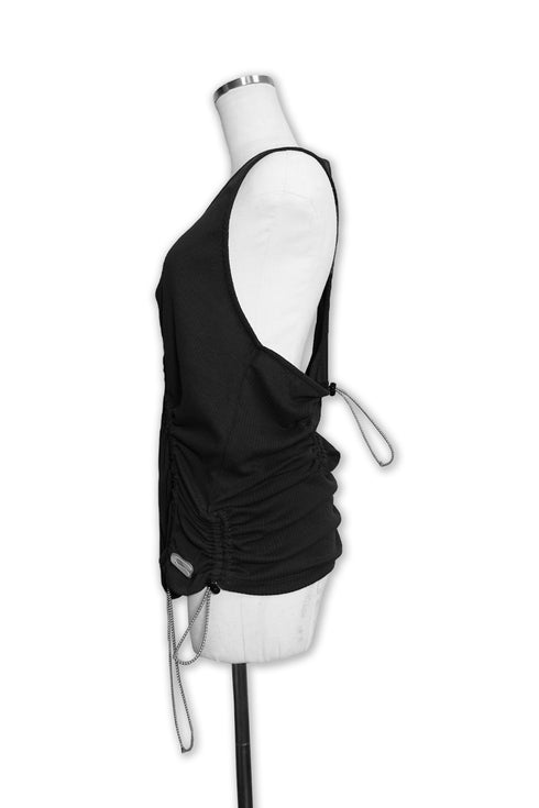 WAVE RUCHE DRAWCORD TANK -BLACK-
