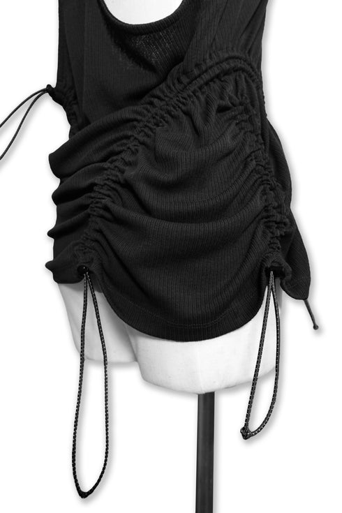 WAVE RUCHE DRAWCORD TANK -BLACK-