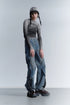 CIRCLE CUT-OUT DENIM PANTS -BLUE-