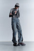 CIRCLE CUT-OUT DENIM PANTS -BLUE-