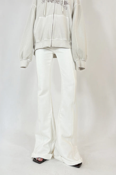 PIN TUCK CUT-OFF FLARE PANTS -WHITE- *Last1