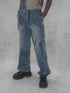 CIRCLE CUT-OUT DENIM PANTS -BLUE-