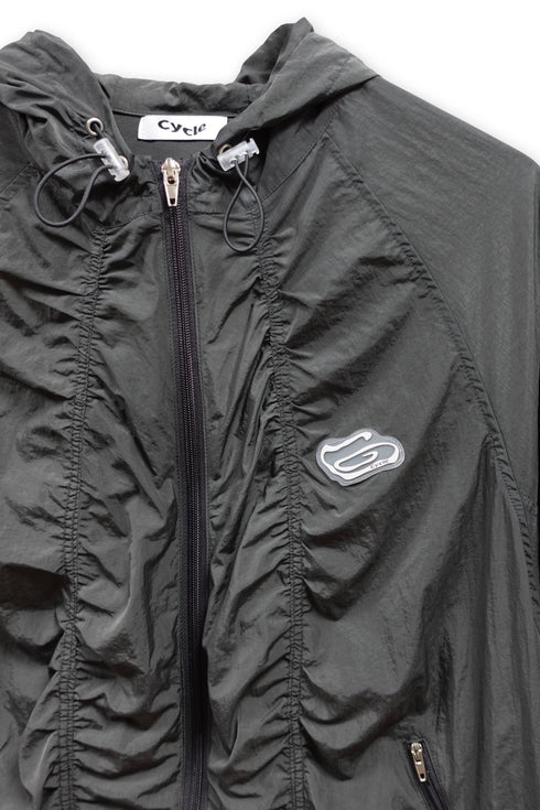 NYLON GATHERED WINDBREAKER -CHARCOAL-