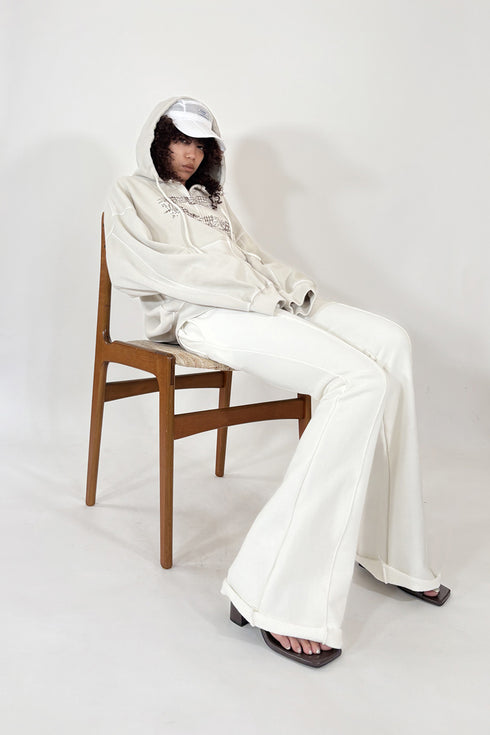 PIN TUCK CUT-OFF FLARE PANTS -WHITE- *Last1