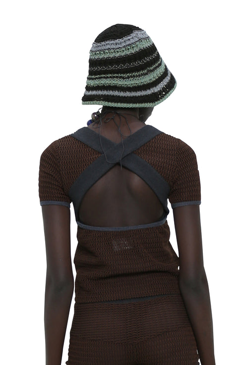 CLOSS MESH TOPS -BROWN×CHARCOAL- *Last1