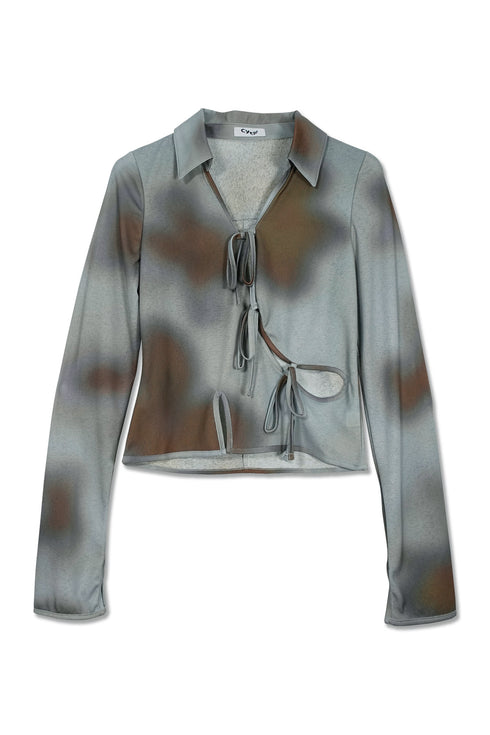 FLOWER DRAWSTRING TOPS -GRAYISH BLUE-