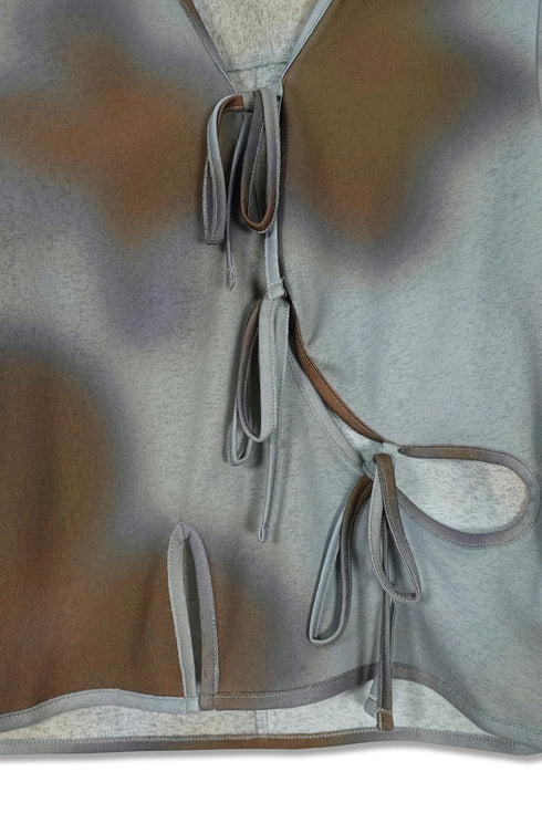 FLOWER DRAWSTRING TOPS -GRAYISH BLUE-
