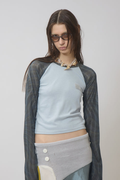 SPELL WAVE RAGLAN LONG SLEEVE TEE -LIGHT BLUE × CHARCOAL-