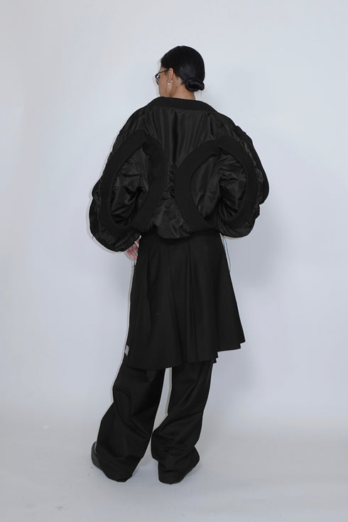 CIRCLE RIBBED NYLON MA-1 -BLACK-