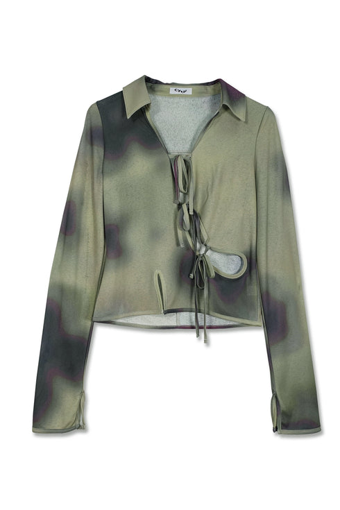 FLOWER DRAWSTRING TOPS -GREEN-