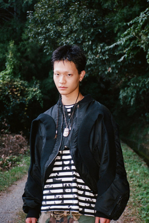 CIRCLE RIBBED NYLON MA-1 -BLACK-