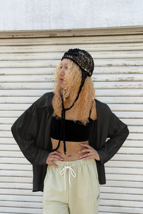 【RESTOCK】SUMMER KNIT SPIRAL BUTTON SHIRT -BLACK-