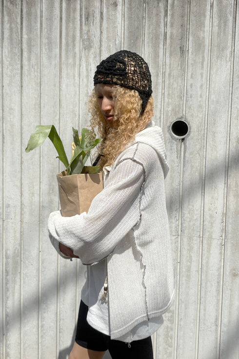 【RESTOCK】BOHO BEADED SUMMER MESH ZIP-UP HOODIE -IVORY- *Last1