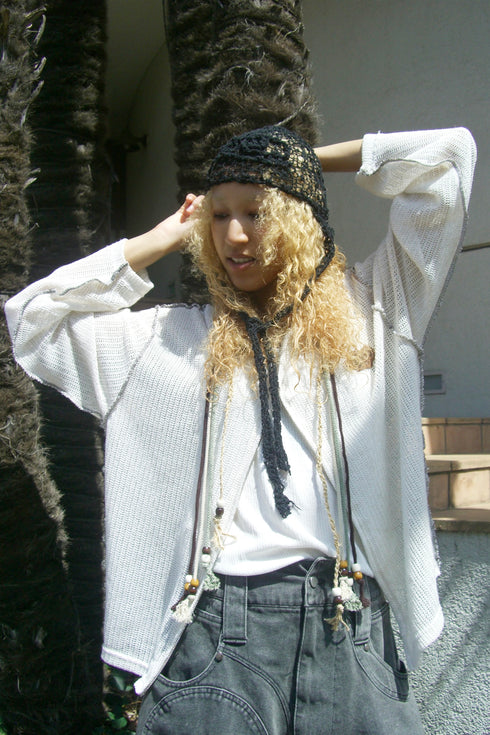 【RESTOCK】BOHO BEADED SUMMER MESH ZIP-UP HOODIE -IVORY- *Last1