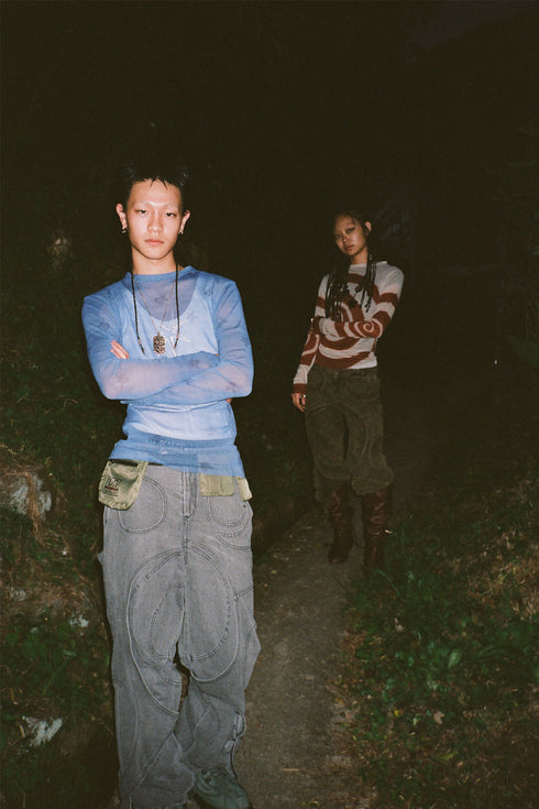 CIRCLE CUT-OUT DENIM PANTS -BLACK- *Last1