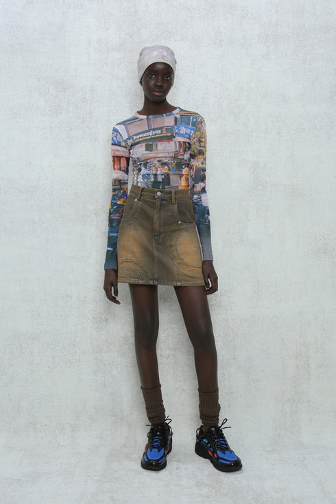 【RESTOCK】CIRCLE CUT-OUT MINI SKIRT -RUSTED BROWN- *Last1