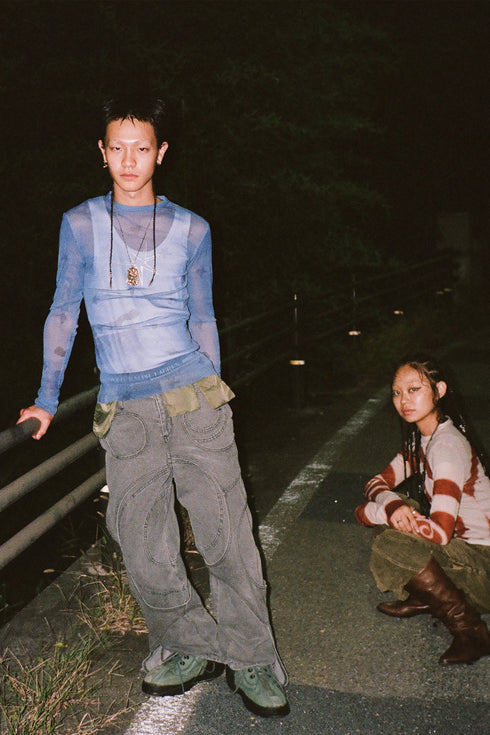 CIRCLE CUT-OUT DENIM PANTS -BLACK- *Last1