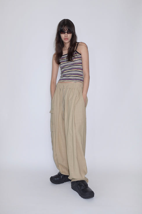 【RESTOCK】LINEN WIDE CARGO PANTS -SAND-