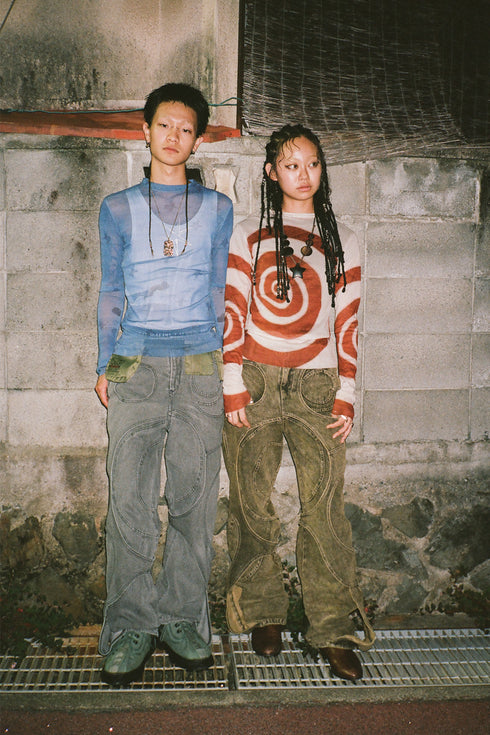 CIRCLE CUT-OUT DENIM PANTS -BLACK- *Last1