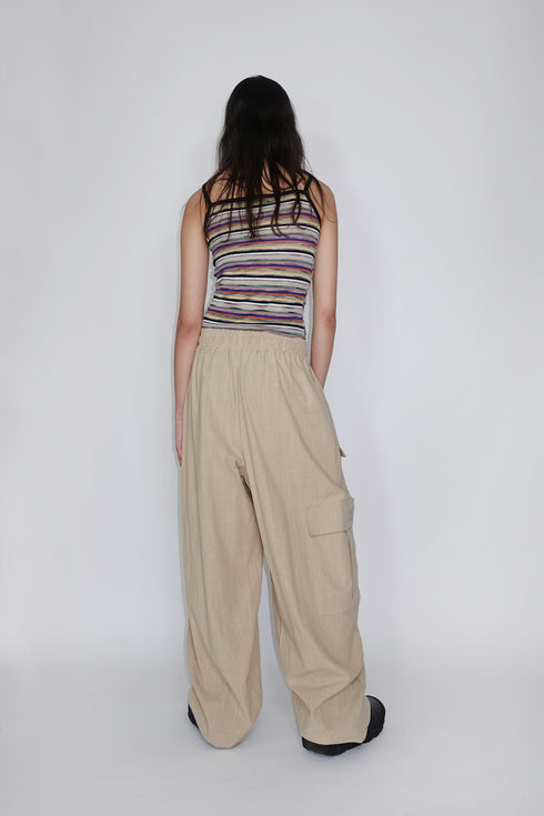 【RESTOCK】LINEN WIDE CARGO PANTS -SAND-