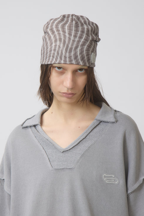 WAVY CHECK BEANIE -BROWN MIX-