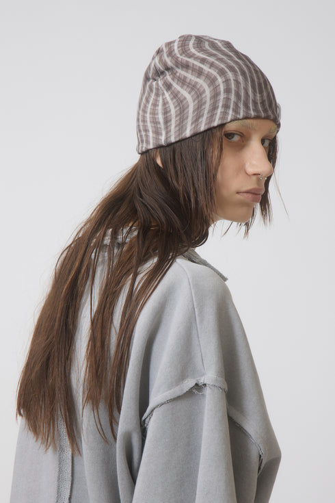 WAVY CHECK BEANIE -BROWN MIX-