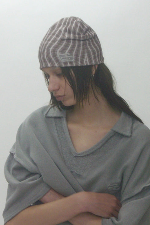 WAVY CHECK BEANIE -BROWN MIX-
