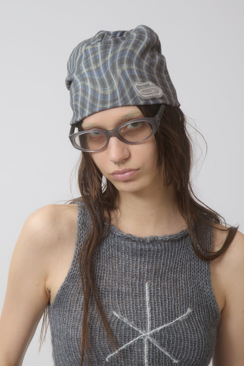 WAVY CHECK BEANIE -BLUE MIX-