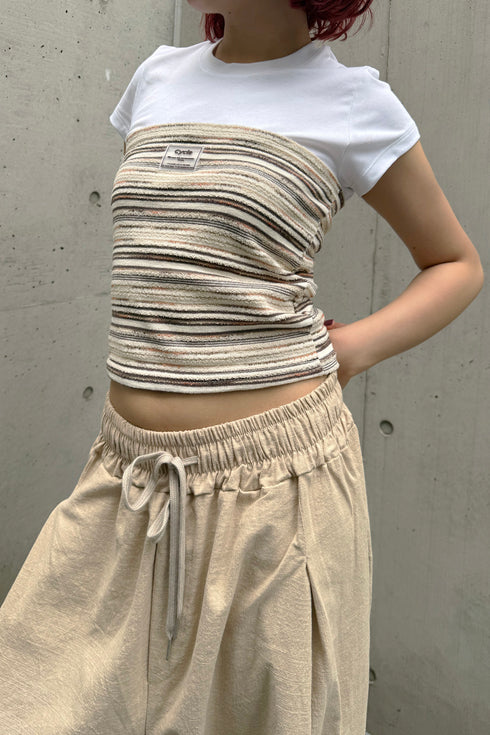 SUMMER KNIT BORDER TUBE TOP -BROWN MIX-