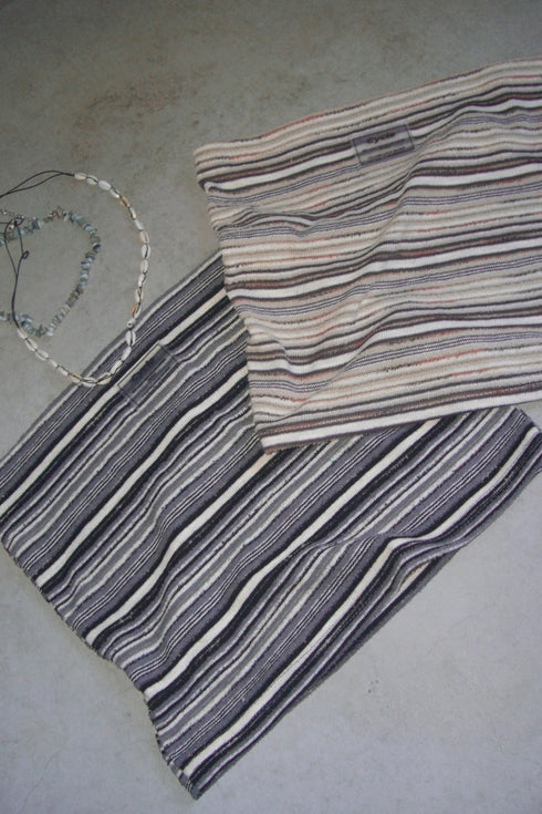 SUMMER KNIT BORDER TUBE TOP -BROWN MIX-