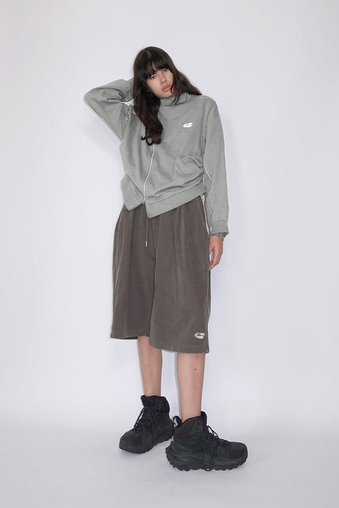 ZIP-UP DECONSTRUCTED SWEAT TOPS -GRAY-