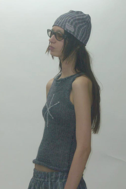 WAVY CHECK BEANIE -BLUE MIX-