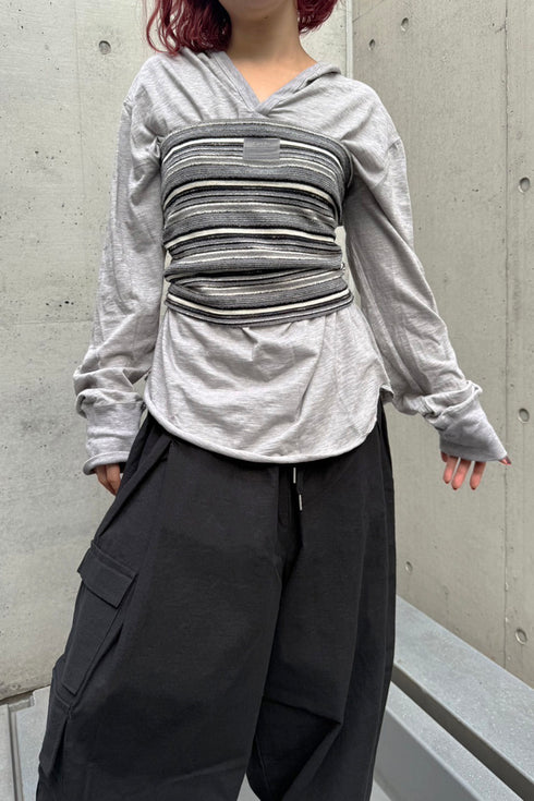 SUMMER KNIT BORDER TUBE TOP -BLACK MIX-