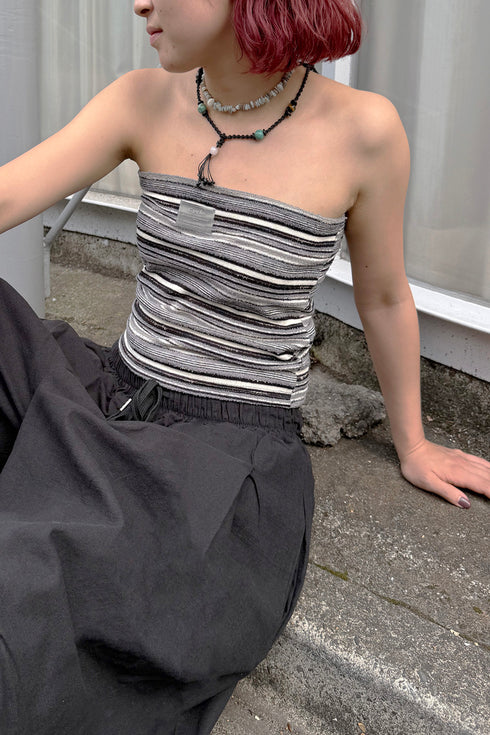 SUMMER KNIT BORDER TUBE TOP -BLACK MIX-