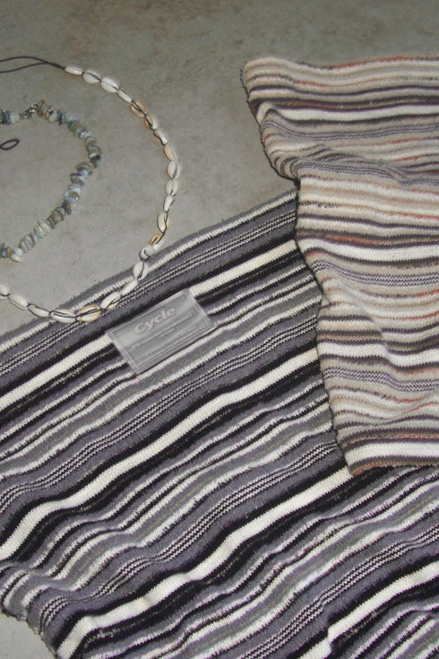 SUMMER KNIT BORDER TUBE TOP -BLACK MIX-