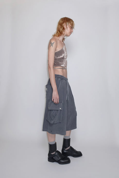 TIE-DYE ASYMMETRY WRAP TANK TOP -BROWN-