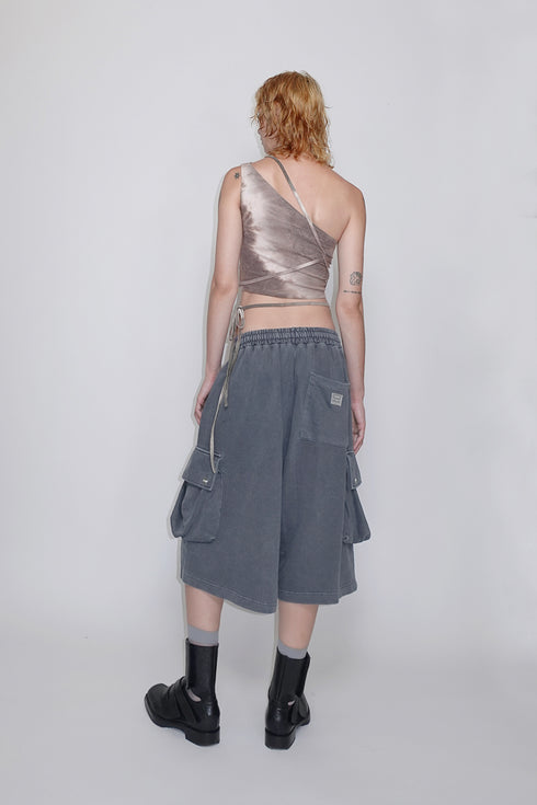 TIE-DYE ASYMMETRY WRAP TANK TOP -BROWN-