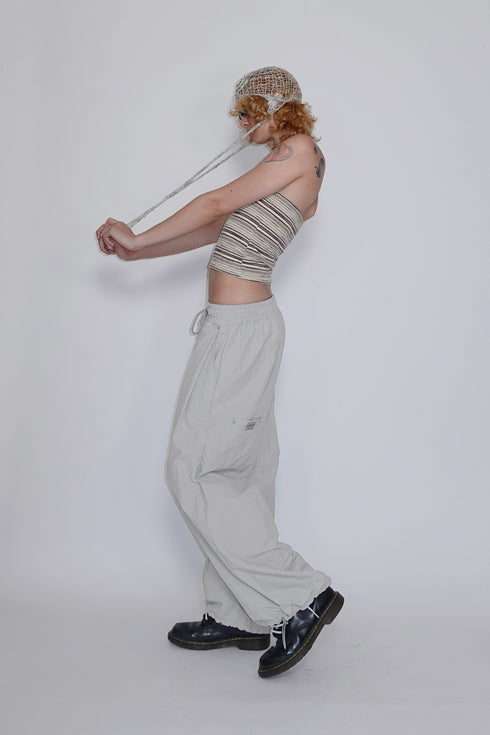 SUMMER KNIT BORDER TUBE TOP -BROWN MIX-