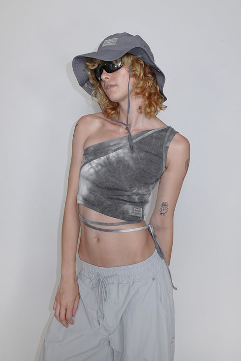 TIE-DYE ASYMMETRY WRAP TANK TOP -CHARCOAL- *Last1