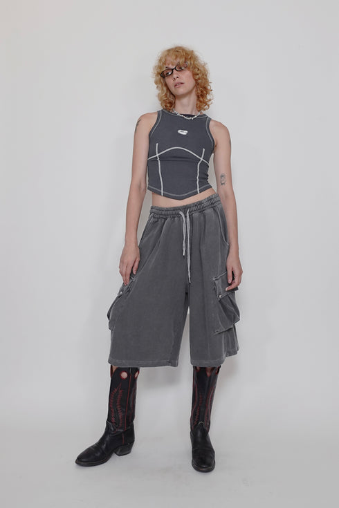 BACK SLIT STITCH TANK TOP -CHARCOAL-